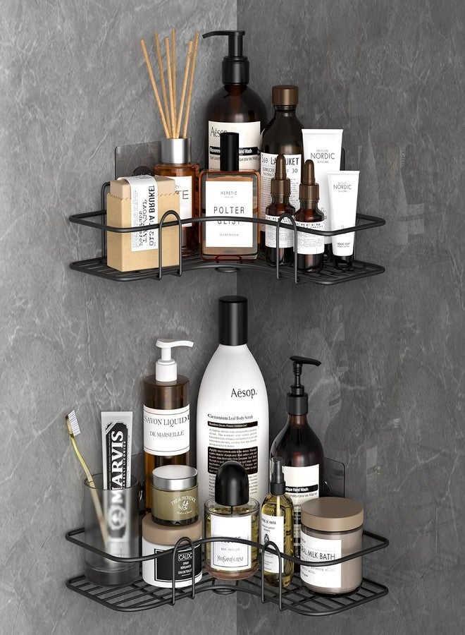 JIALTO Metal Bathroom Shelf for Wall, 2 Pcs Bathroom Accessories Self Adhesive, Ideal for Organiser, Multipurpose Corner Shelf (Big Corner Black) - Image 1